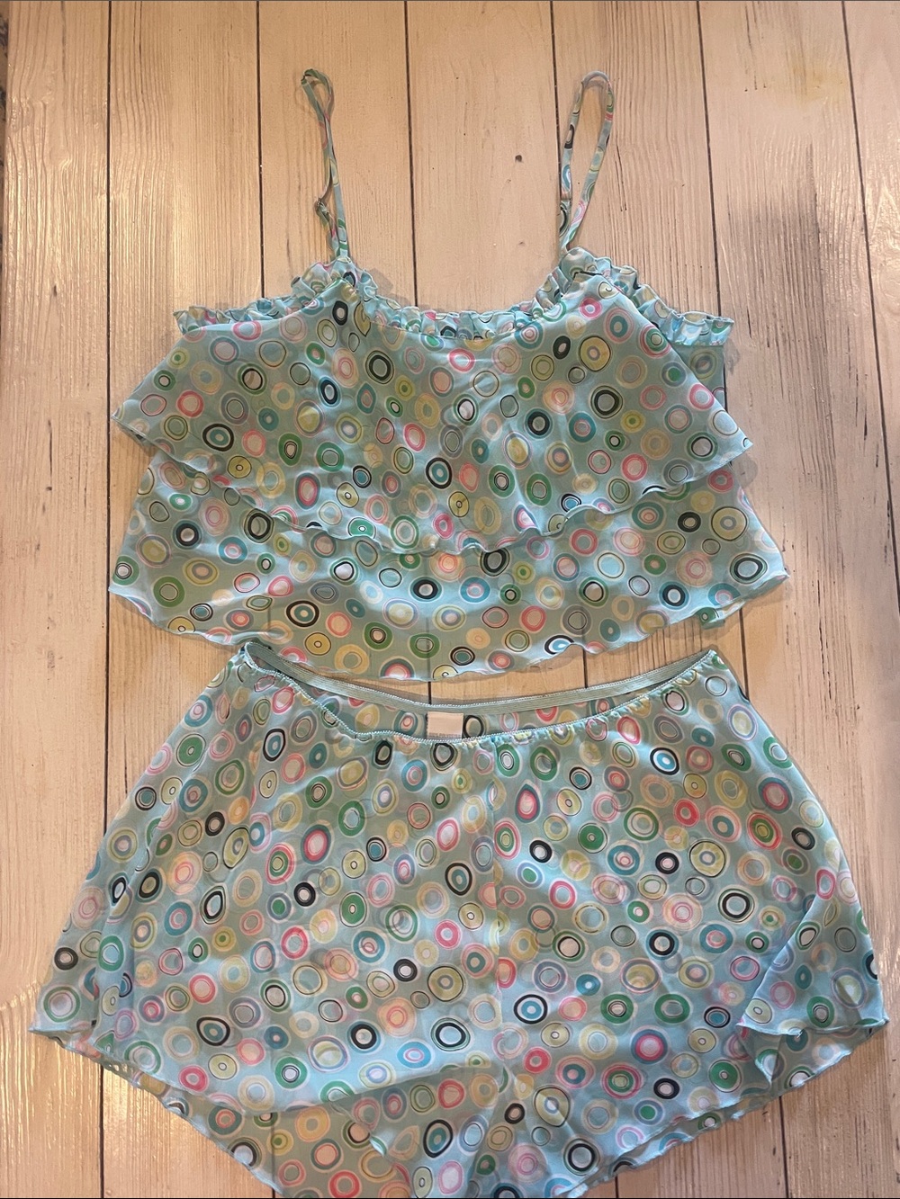Mystique Boutique Light Blue Pastel Circle Ruffle Cami & Shorts Set